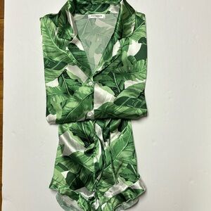Hotouch Pajama Set Short Sleeve Green Palm Print Size Medium